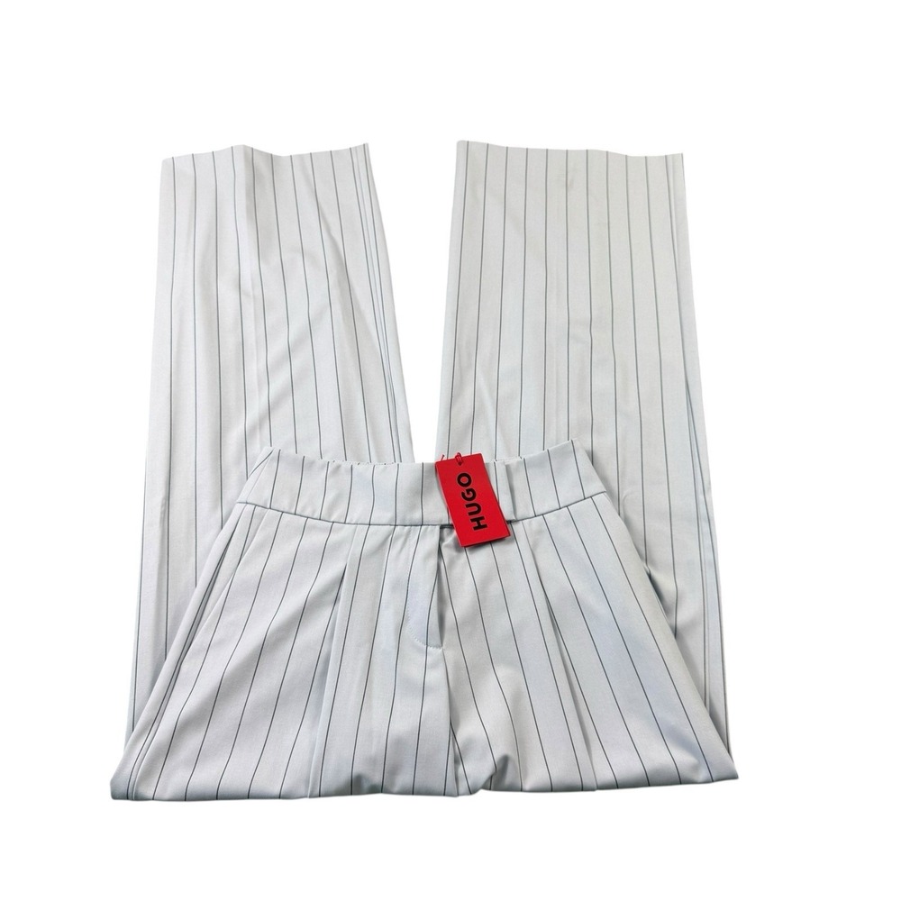 Hugo Boss Hasmalla Blue Striped Wide Leg Dress Pants Trouser 2 50510444 NEW
